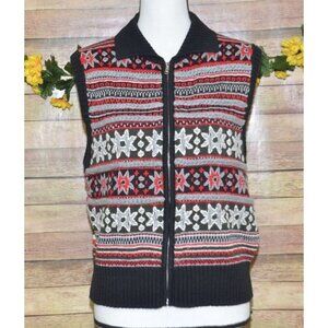 Rafaella Ladies M Zip Up Christmas Sweater Vest Snowflakes Winter Black & Red